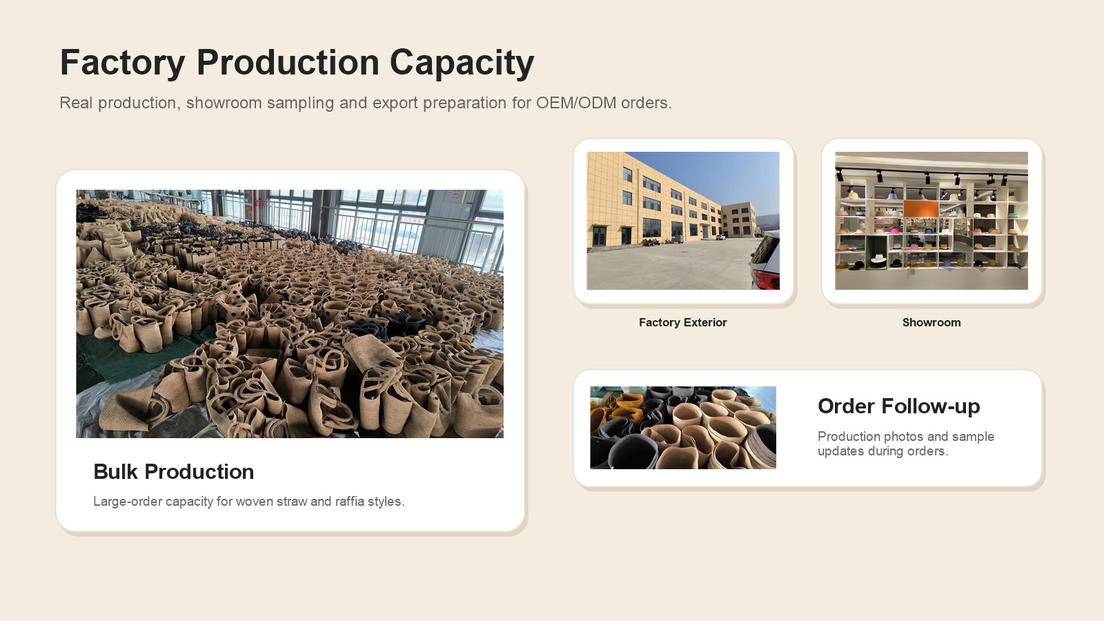 Factory production capacity for OEM and ODM straw hat orders