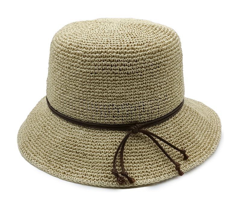 Woven straw bucket hat with cord trim