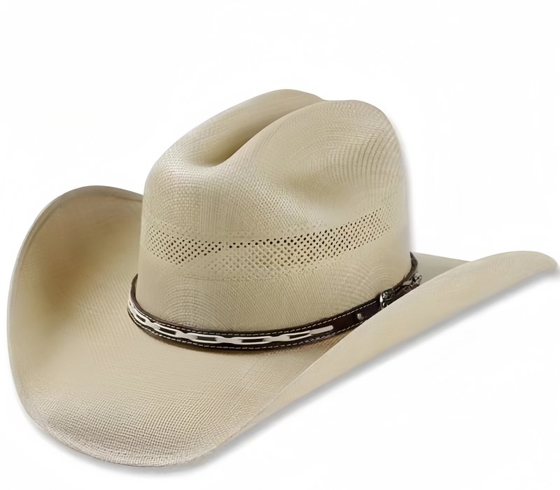 Vented straw cowboy hat with turquoise concho and beaded band